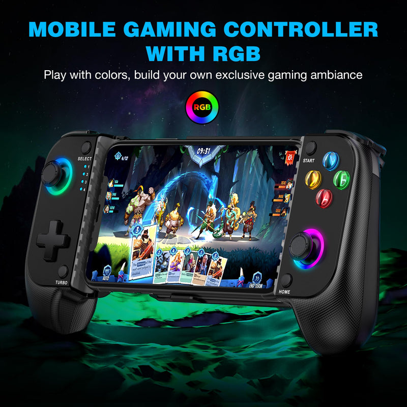 MystNova Wireless Phone Mobile Gaming Controller for iPhone/Android - Turn Your iPhone into a Gaming Console - Play Xbox, PlayStation, Steam Link, Cloud Gamepad for iOS with RGB Black