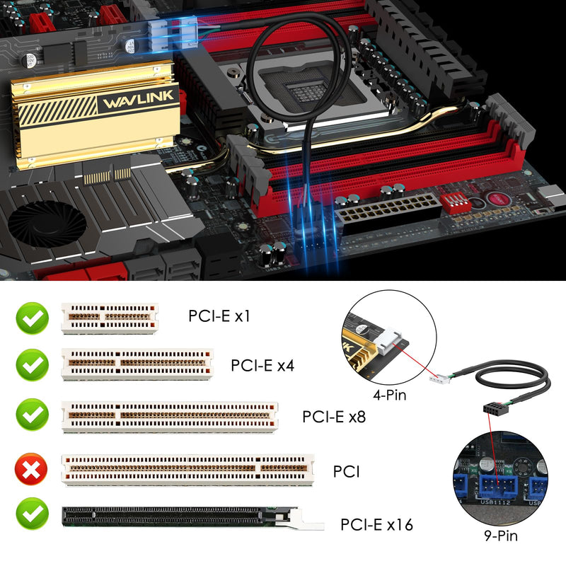 WAVLINK WiFi 6E AX5400 PCIe WiFi Card for Desktop PC, Tri-Band AX210 WiFi Card with Bluetooth 5.3, MU-MIMO, OFDMA, WPA3, Low-Profile Bracket, Heat Sink, Compatible with Windows 11/10, Linux
