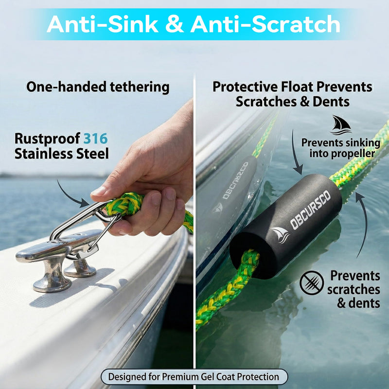 Obcursco Bungee Dock Lines for Boat, Docking Rope with 316 Stainless Steel Clips, Accessories for Jet Ski, PWC, SeaDoo, Pontoon, Center Console, Sets of Two(4ft & 6ft) (Green/Yellow) Green/Yellow