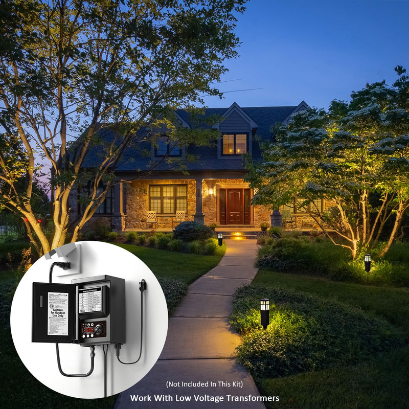 Malibu Low Voltage Landscape Pathway Light 0.6W LED Square Mission Bollard Light 12V Outdoor Black Lighting 22 Lumen 3200K Warm White Flood Light with Connector and Stake 8419-4321-01 1 pack