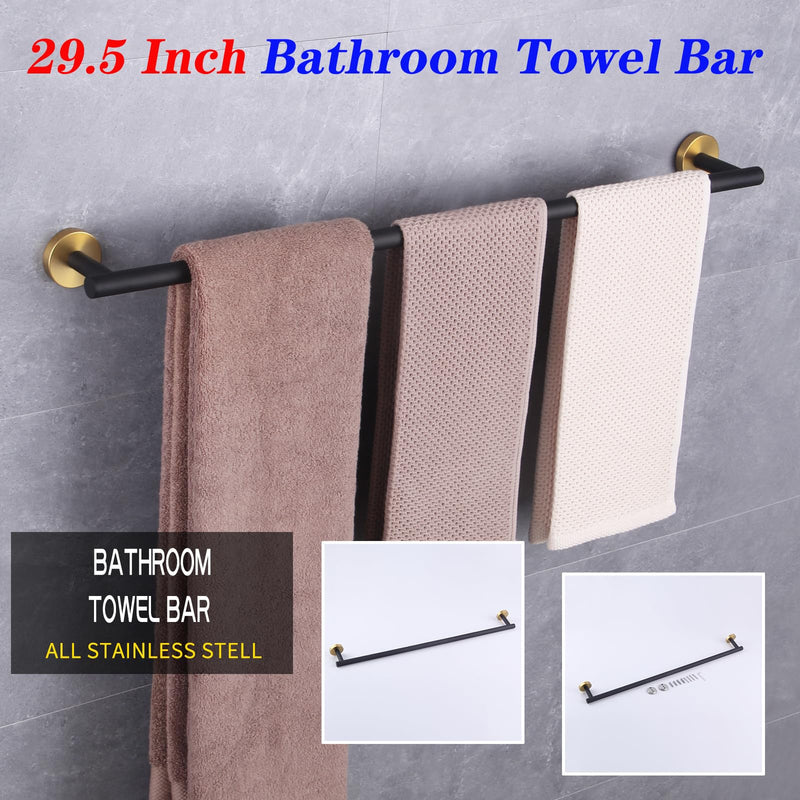 GERZWY Black & Gold Towel Bar, 30 Inch Stainless Steel Bathroom Wall Mounted Towel Rail, Hand Towel Holder AG1101C75-BD 30 Inch (Pack of 1)