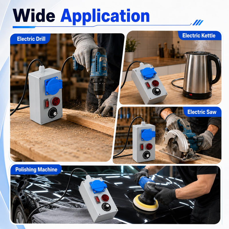 Voltage Regulator Electric Speed Controller 230V 4000W 18A with LED | 18A Max, 10A rated current, 4000W peak. Speed controller for fans, angle grinders, blowers, hand drills. Overload protection