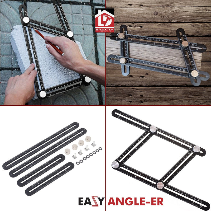 Braxtly Tools™Easy Angle-ER Heavy Duty Template Tool - Ultimate Multi Angle Ruler - for Measuring Angles - Made of Premium Metal Alloy- Adjustable Knobs for Precise Measurement- w/Instruction Manual