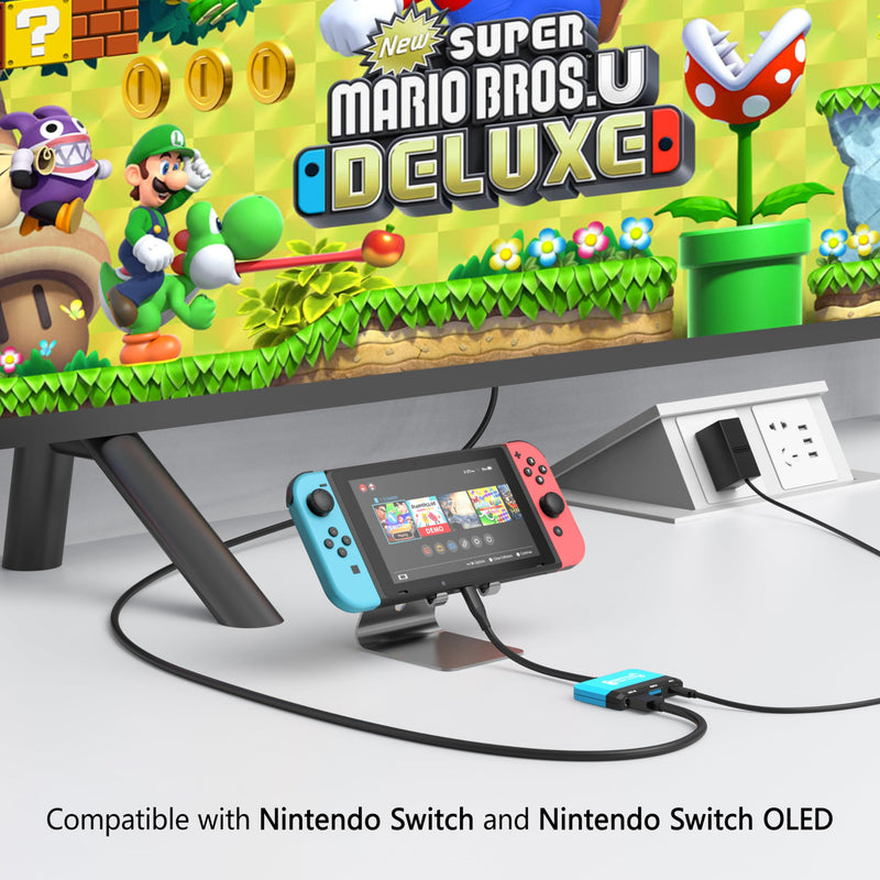 Switch Dock for Nintendo Switch/OLED Switch,3-in-1 Portable TV Dock with 4K HDMI USB 3.0 Port USB C PD 100W Charging,Travel Docking Station Replacement for Switch Blue