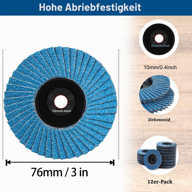 Pack of 12 76 mm Flap Discs, Fine Surface Flap Disc, 60 Grain Angle Grinder, Polishing Mop, Sanding Discs, Flap Disc for Metal, Wood, Steel 60 grit 12 pieces 76 mm