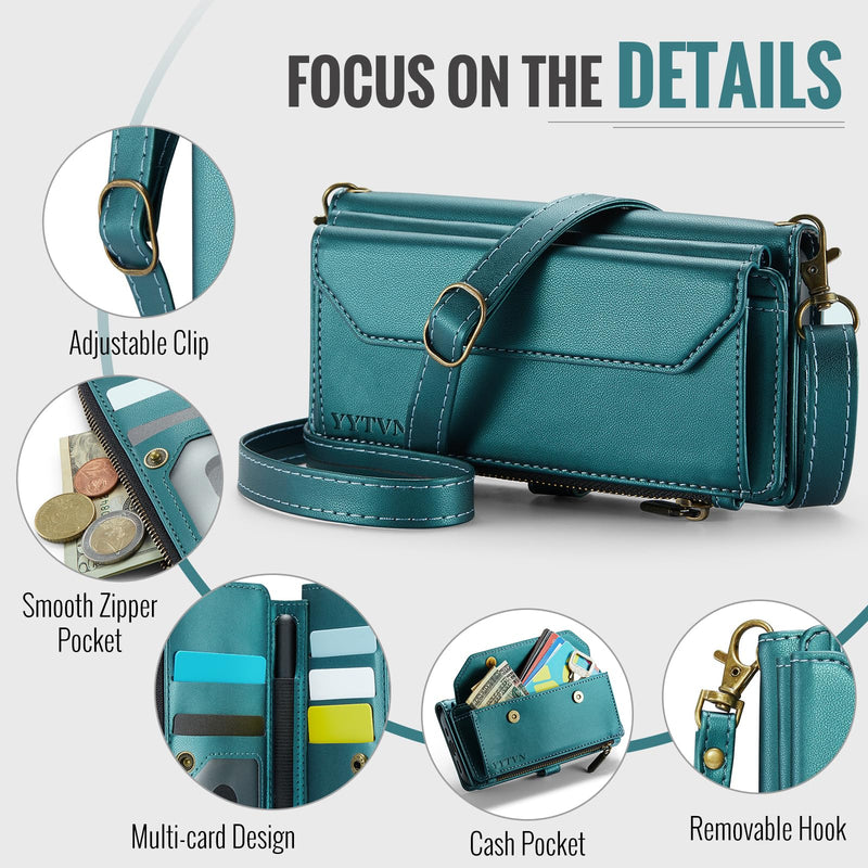 for Samsung Galaxy Z Fold 4 Wallet Case with Zipper Card Holder & Crossbody Lanyard Strap & Wrist Strap, RFID Blocking PU Leather Magnetic Flip Handbag Purse Case for Galaxy Z Fold 4 -Green 024-Green