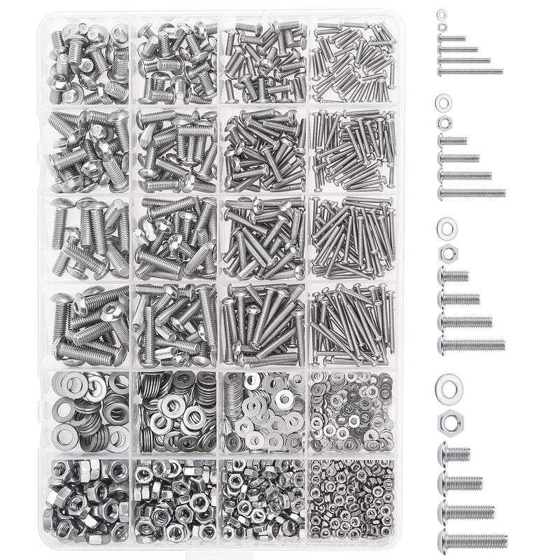 HELIFOUNER 1280 Pieces M2 M3 M4 M5 304 Stainless Steel Button Head Socket Cap Metric Screws Bolts Washers Nuts Hardware Assortment Kit with Hex Wrenches M2 M3 M4 M5 Button Head Socket Cap Screws Silver