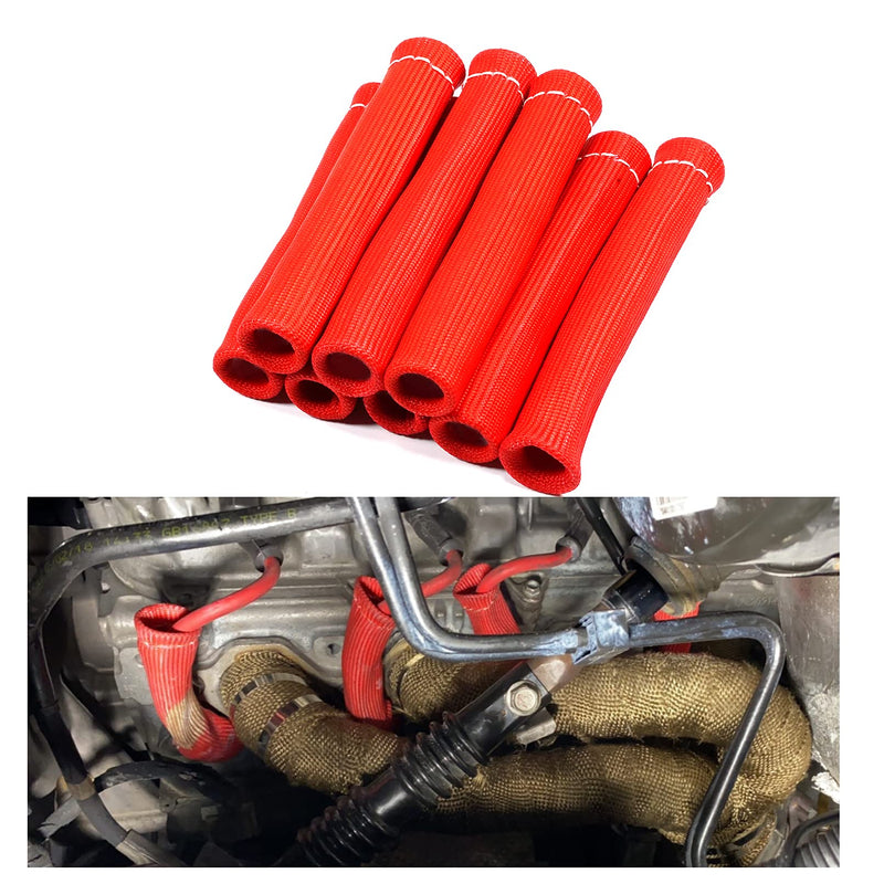 8Pcs 2500° Degree Spark Plug Wire Boots Heat Shield Protector Sleeve Cover Compatible with SBC BBC 350 454,6 Inch, Red