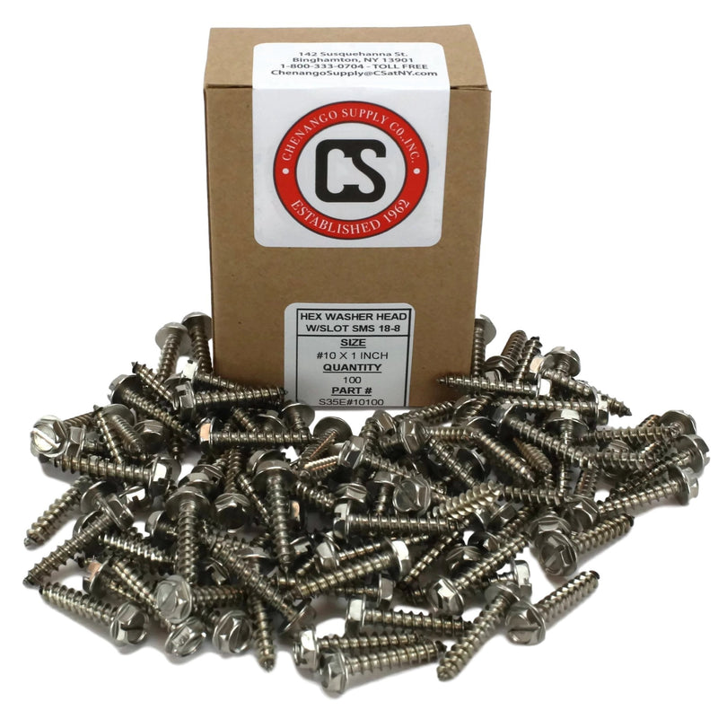 #10 X 1 Stainless Steel Hex Washer Head w/Slot Sheetmetal Screw (1/2" to 1-1/2" in Listing) 100 pcs Sheet Metal Screws (#10x1 Inch) #10x1 Inch