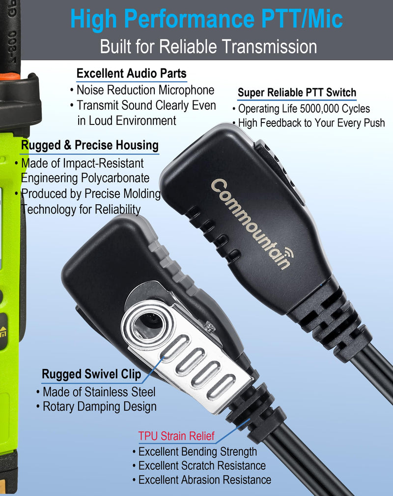 commountain XPR 3500e XPR 3300e Earpiece with Mic Compatible with Motorola Radios XPR 3300, XPR 3500, XPR3300e, XPR3500e, XPR3300, XPR3500, XPR 3000e G Shape Headset with PTT Microphone