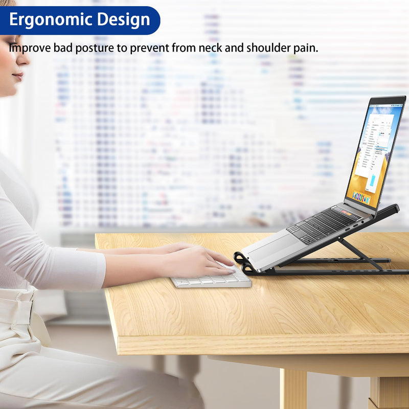 BESIGN LS01 Pro Ergonomic Laptop Stand, Plastic Laptop Riser, Portable and Adjustable Notebook Computer Holder Compatible with 10-14" Laptops (Black) Black
