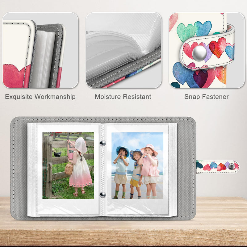 Fintie Mini Photos Album Book for 2x3 Inch Films - 52 Pockets Small Albums for Fujifilm Instax Mini Instant Camera/Polaroid Hi-Print Pictures, Kpop Photocard Holder Binder, Raining Hearts