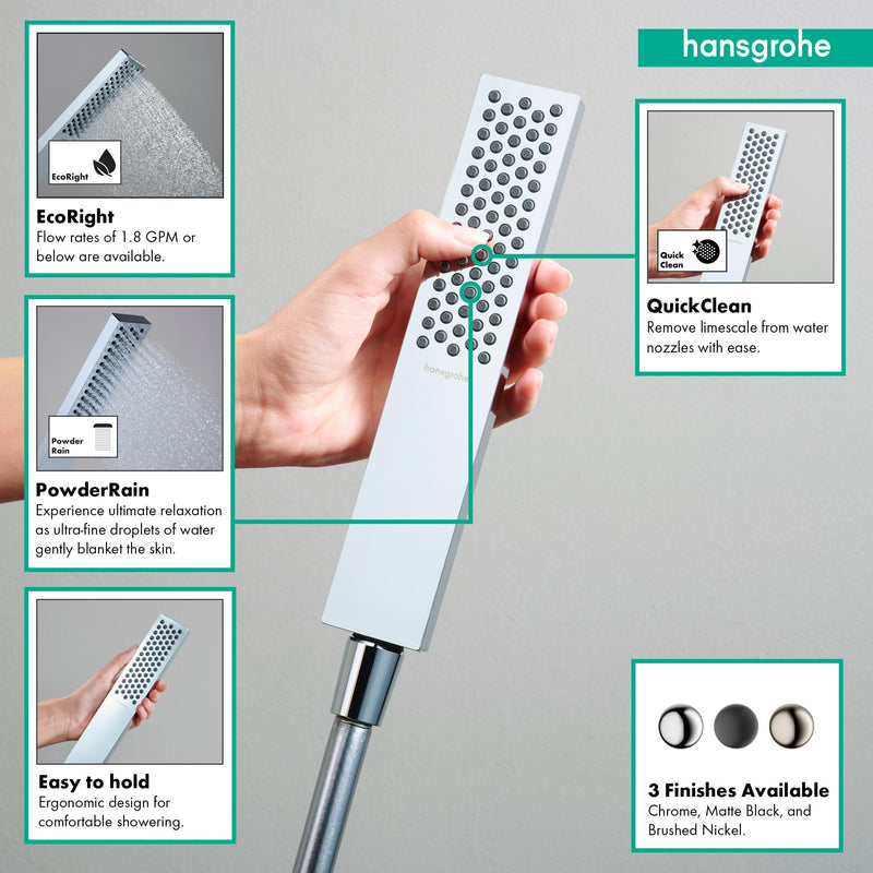 hansgrohe Pulsify E Handheld Shower Head 1-Spray PowderRain in Chrome, 1.75 GPM, 24321001
