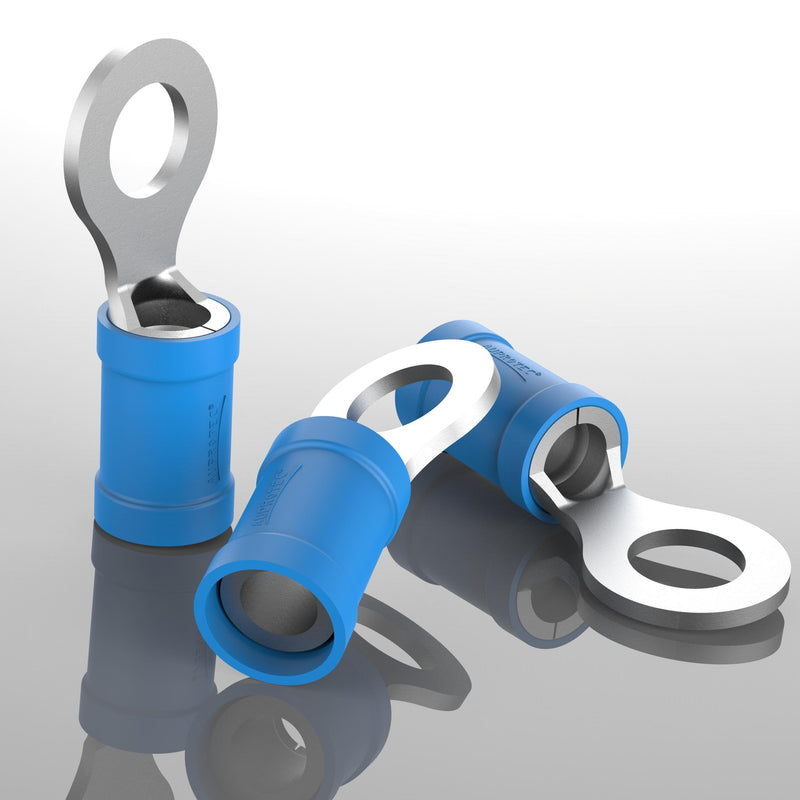 AUPROTEC 10x ring cable lugs 1.5-2.5 mm² blue hole Ø M8 partially insulated PVC RV cable connector made of tin-plated copper