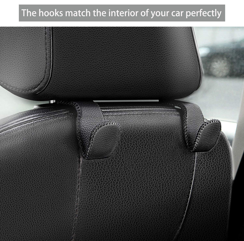 Headrest Hooks for Car, Back Seat Organizer Black Leather Hanger Holder Hook, for Hanging Purses and Bags and Coats, Pack of 2