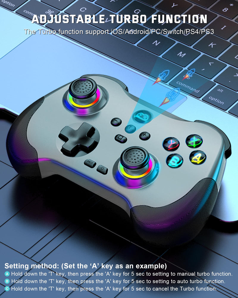 Joso Mobile Gaming Controller for iPad/iPhone/Tablet, Cloud Controller Remote Joystick for iOS/Android, Wireless Switch Controller with Macro Buttons/Hall-Rocker/Hall-Trigger - Grey