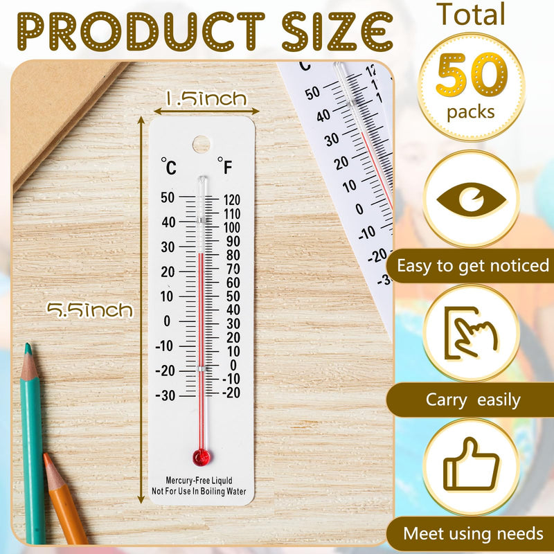 Maitys 50 Pcs Science Thermometers Mercury Free Student School Supplies Boiling Point Thermometers for Classroom Teaching Tools (White) White