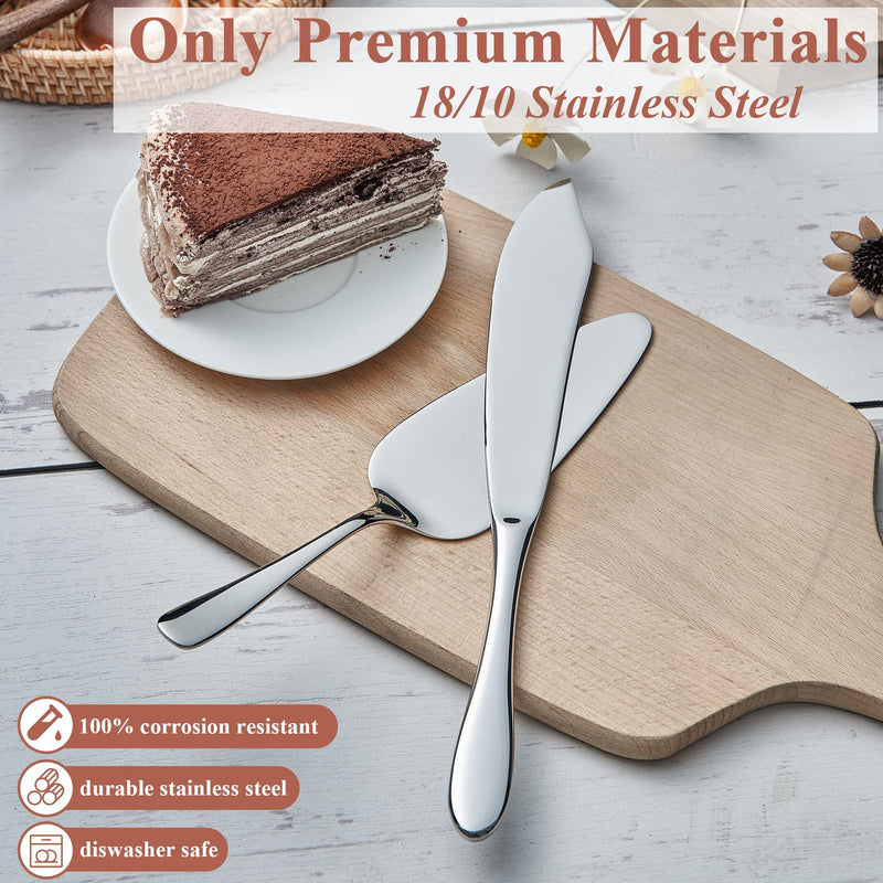 Cake Cutting Set for Wedding, Cake Knife and Server Set, Classic Design 18/10 Stainless Steel Pie Cakes Serving of 2 Piece, Dishwasher Safe Silver Non-Custom