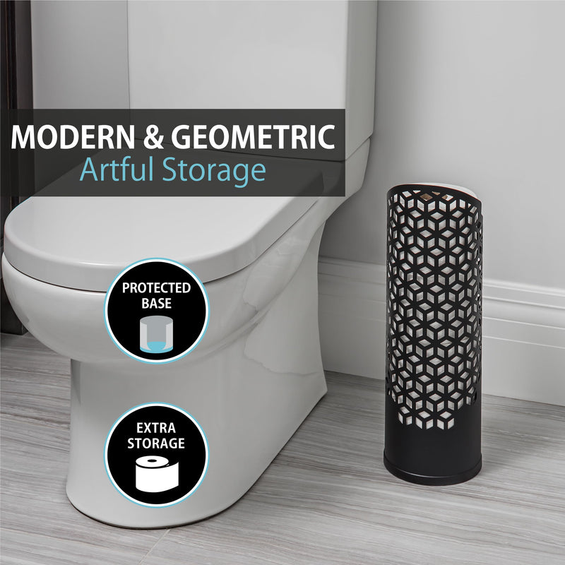 Better Living Rollo Hexacube Toilet Paper Reserve, 4 Rolls, Matte Black | Bathroom Toilet Paper Storage Holder, Freestanding Durable Steel, No Assembly