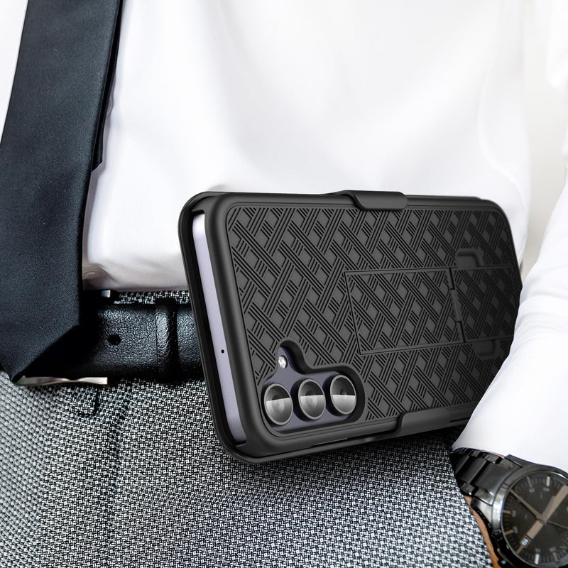 Encased Belt Case for Samsung Galaxy A35 5G with Holster Clip and Phone Kickstand (DuraClip Series), Black (A35 5G)