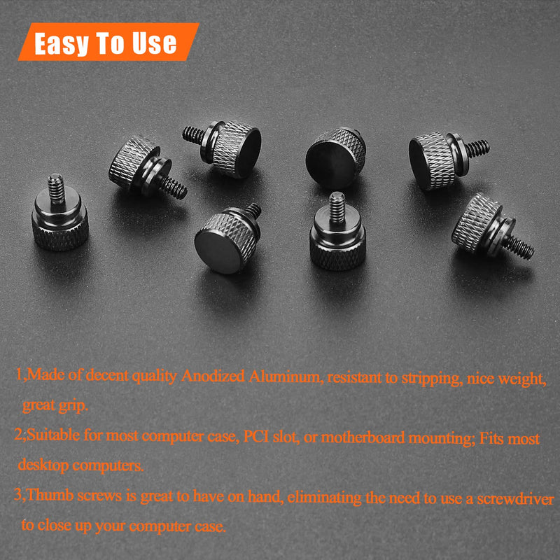 10 Pieces 6-32 Thread, Black Color Anodized Aluminum Computer Case Thumbscrews, Thumb Screws for Computer Case/Cover/Power Supply/Hard Drives Black (10 Pieces)