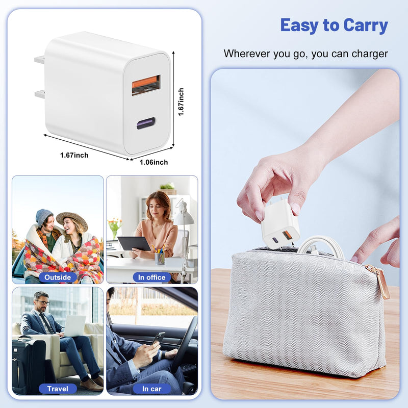 For iPhone 15 Fast Charger,[Apple MFI Certified] 2Pack Dual Port 20W PD Power USB C Wall Charger Adapter with 10FT Long USB C Fast Charging Cable for iPhone 15/15 Pro/15 Pro Max/15 Plus, iPad and More 10 FT white 2