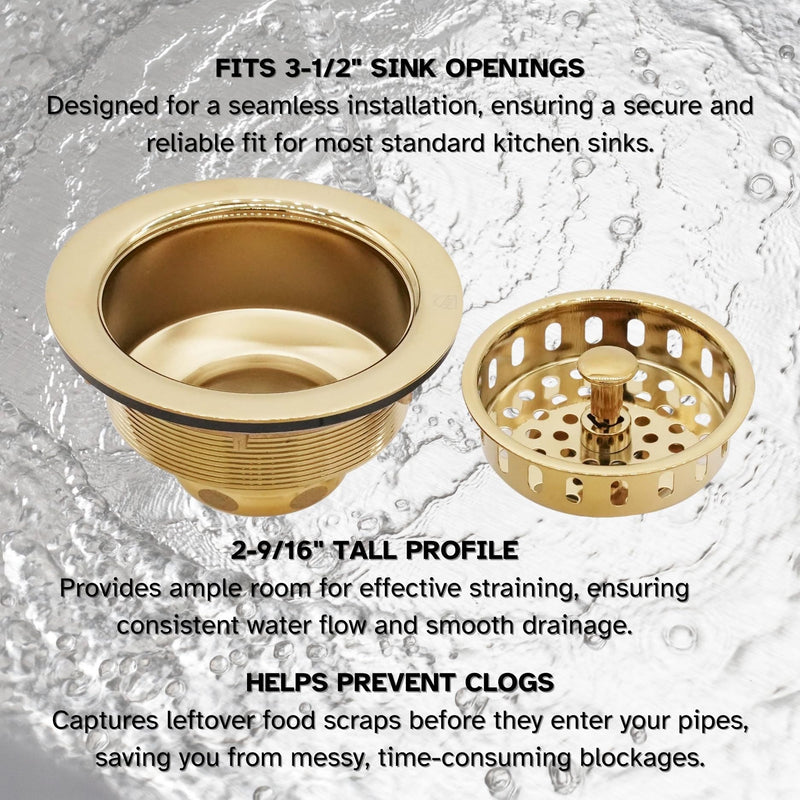 Westbrass D214-01 3-1/2" Post Style Large Kitchen Sink Basket Strainer, Polished Brass 1-Pack