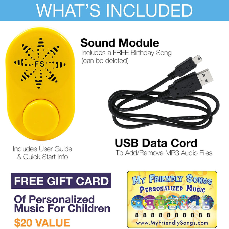 Friendly Songs Voice Recorder for Stuffed Animal - 2 Hours (7200 sec) of Audio in a Deluxe Recordable Button Voice Box, Voice Recorder with Playback and Volume Control