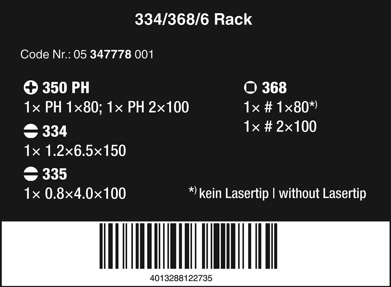 WERA Screwdriver 6 Piece Set with Laser Tip