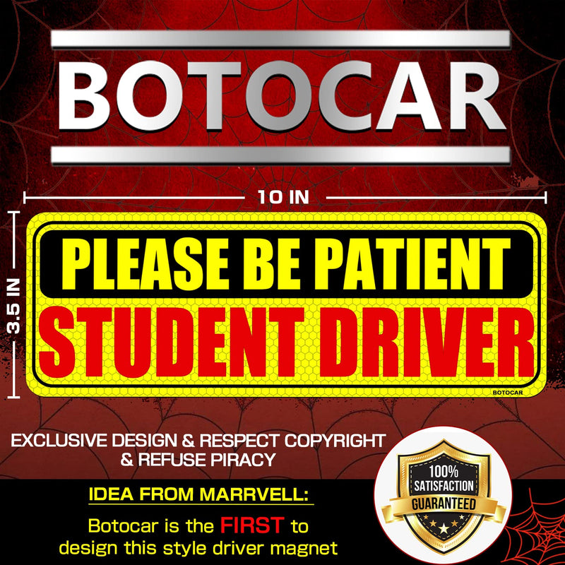 Student Driver Sticker Magnet for Car Signs Strong Student Driver Magnets Reflective Vehicle Bumper Sticker for New Drivers Magnetic Sticker Yellow Large Bold Text 10 x 3.5 Inch, Pack of 3