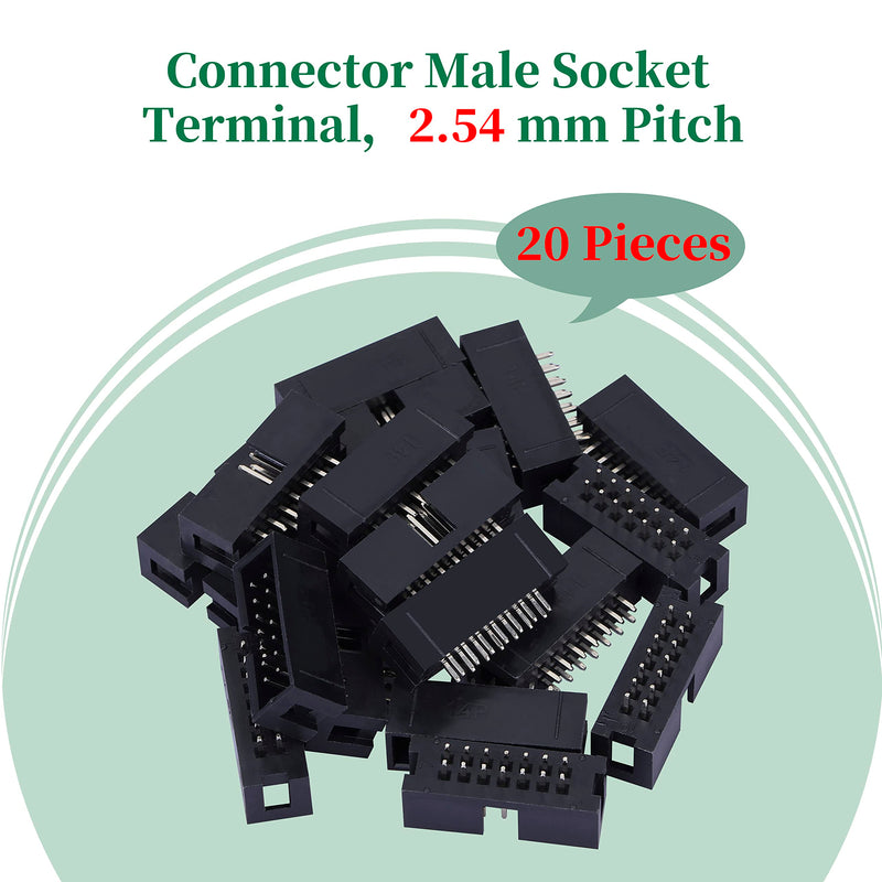 Pzsmocn Pack of 20 IDC 2 x 7 Double Row 14 Pin Box Connector Male Socket Terminals 2.54mm Pitch, JTAG ISP 14 Pin Straight Insert Adapter Socket Terminals for PCB Electronics Projects. 14-Pin 2.54mm Male Socket Terminals