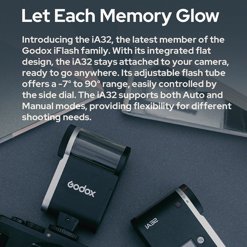 Godox Flash iA32 Mini Flash - Camera Flash with GN15, Auto/Manual Flash, 8 Power Levels(1/128-1/1), 2.5s Recycle for Sony zv-1 Sony zv-e10 Ricoh gr3 Cannon Nikon Fujifilm Various Cameras