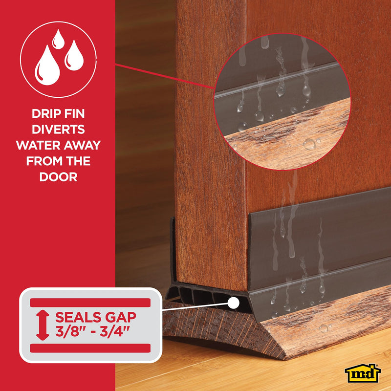 M-D Building Products Vinyl Cinch U-Shape Door Bottom Seal, Slide-On Weatherstripping Draft Stopper, Easy to Install, Fits 36” x 1-3/4” Doors, Fills 3/8”- 3/4” Gaps, 2 Pack of 43337, Brown 36 Inch