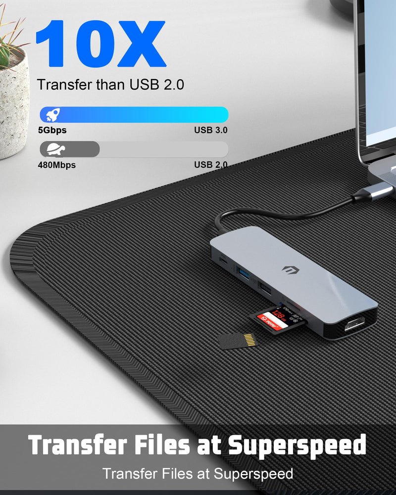 Tiergrade USB C Hub, 6 in 1 Multiport Adapter with 4K HDMI, 100W PD Charging, 2 USB-A Ports, SD & MicroSD Card Reader, Compatible with USB-C Laptops