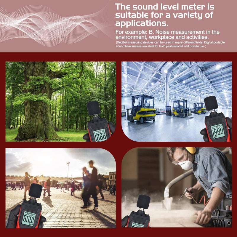 Sound Level Meter Decibel Meter 30-130 dB(A) Digital Meter with Record, Portable Sound Level Meter Calibrated LCD Display for Office, Industry & Noise Measurement