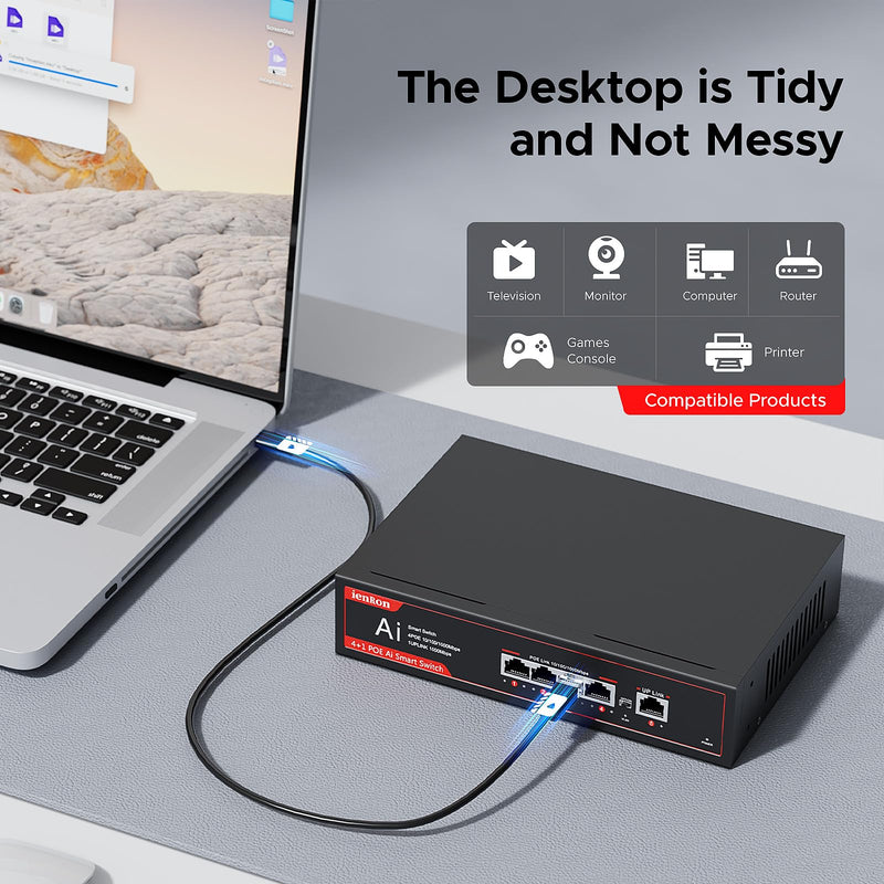 5 Ports PoE Gigabit Switch, 4-Port PoE Switches with 1 Uplink 1000Mbps Port, IEEE 802.3af, Plug and Play, VLAN Mode Unmanaged Ethernet Splitter Network in Metal Case, Wall Mount,Red / Black 5 Ports丨4 PoE+1 Uplink