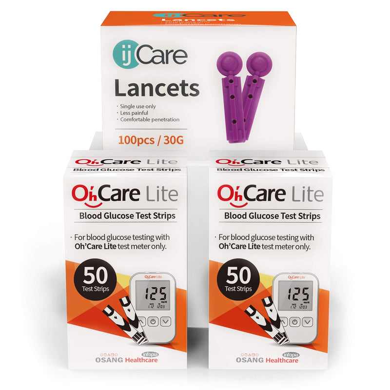 Oh’Care Lite Blood Sugar Testing Monitor – Glucose Test Strips and Lancets for for Blood Testing – Accurate and Affordable Diabetic Supplies (100 Strips + 100 Lancets) 100 Strips + 100 Lancets