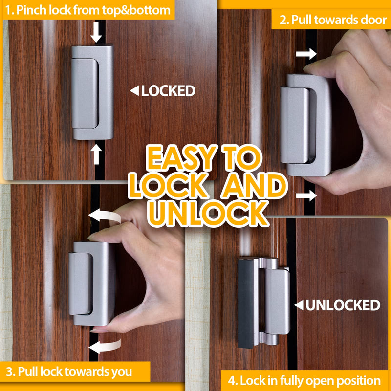 4 Pack Home Security Door Reinforcement Lock Child Proof High Security Door Lock Front Door Locks for Kids Safety Withstand 800lbs Door Latch Lock Christmas Gifts Stocking Stuffers for Men Women Silver 4