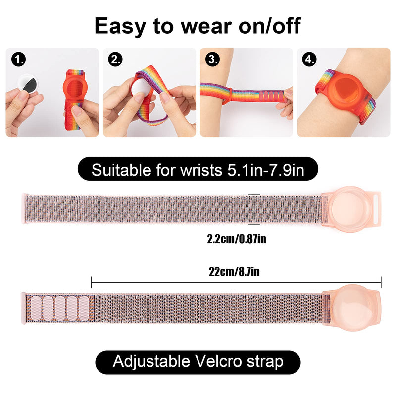 Kids Wristband Compatible with Apple AirTag, Protective Case for Air Tag GPS Tracker Holder with Nylon Bracelet, Adjustable Anti Lost Watch Band for Toddler Child Elder (Pink) Pink