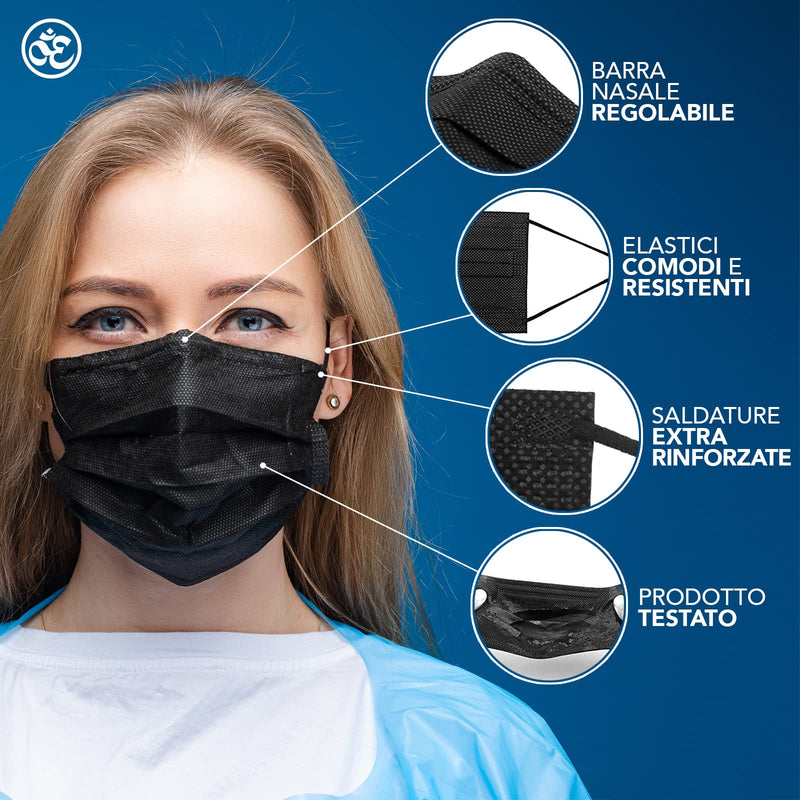 Medical Type IIR Standard EN14683 Certified Face Masks Surgical Masks 3-Ply Mouth Guard Face Mask Disposable Mask BFE ≥ 98% Surgical Mask (100 Units (1 Piece), Black, 100) 100 Units (1 Piece)