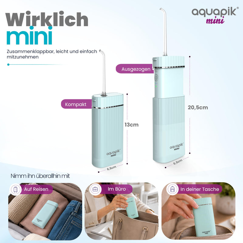 Aquapik Mini Portable Oral Irrigator 200ml USB-C 3 Pressure Levels IPX8 for Office C.blue tragbar