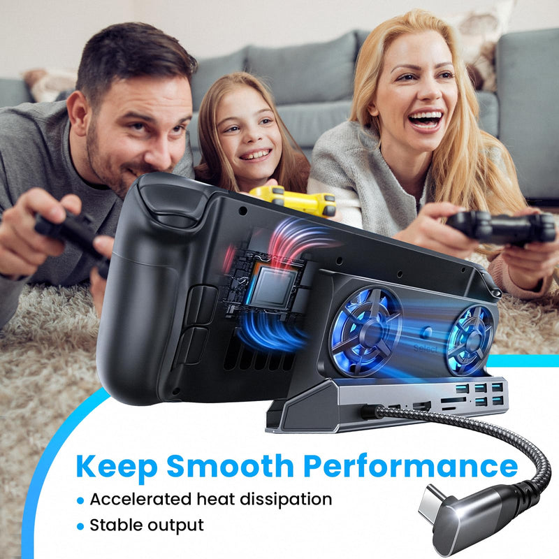 Docking Station for Steam Deck ROG Ally with Dual Cooling Fans, 10-IN-1 Stream Deck Dock with 4K@60Hz, 1000Mbps Gigabit Ethernet, 5USB Ports and 100W Charging Port for Steam Deck OLED/Switch/Legion Go