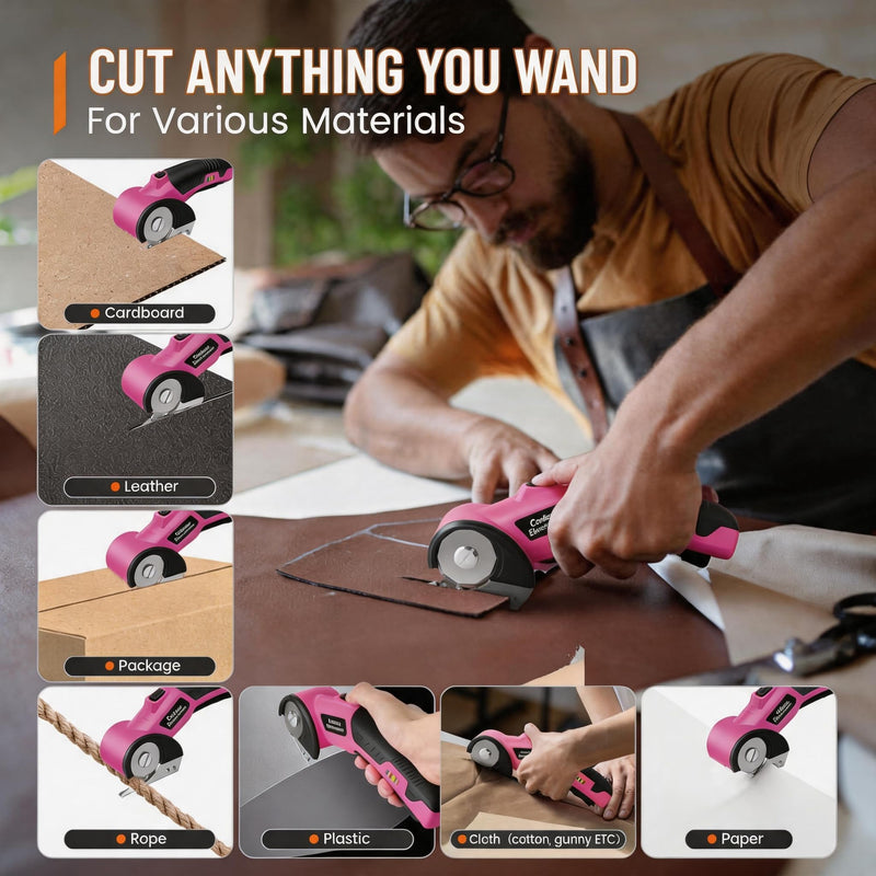 Electric Scissors, Cardboard Cutter, With LED Light, High-Efficiency Brushless Motor, 2000mAh Battery, Tungsten Steel Blade, Suitable for Cloth, Cardboard, Carpet Wire Rope Cutters Pink
