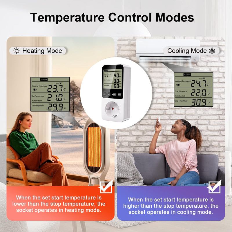 Hygrostat Socket with Sensor, Humidity Regulator / Temperature Controller Socket Humidity Controller with Alarm, Humidity Controller 16 A 230 V for Humidifier Dehumidifier Mushroom Terrarium