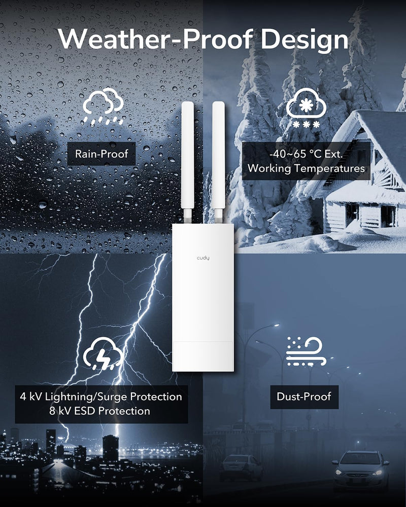 Cudy RE1200 Outdoor AC1200 WiFi5 Outdoor Fast Access Point Mesh, IP65 Waterproof MU-MIMO Support RE Mode, PoE Powered, Business WiFi Solution