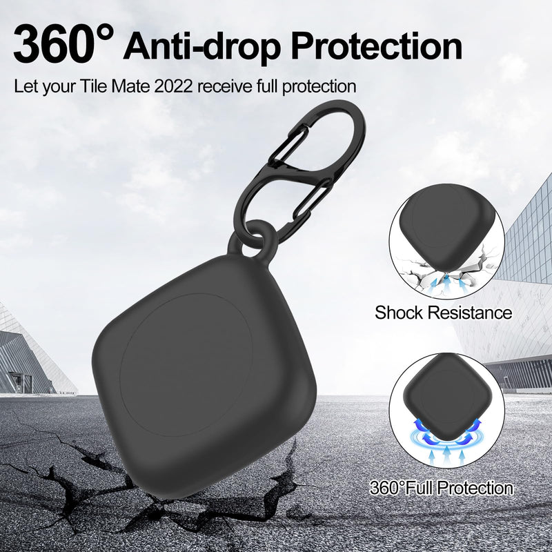 [2 Pack] for Tile Mate Case 2022 with Waterproof Cover, Soft Silicone Case for Tile Tracker, Full Body Protective Cover for Tile Mate Holder, Hidden Tile Key Finder with Carabiner (Black+Black) Black+Black