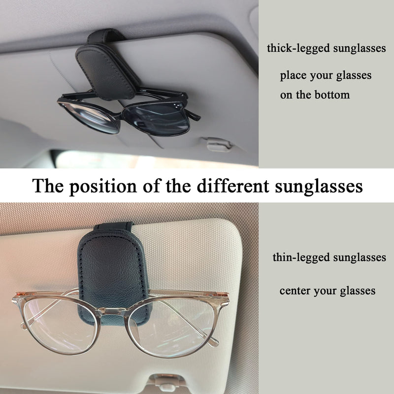 Sunglasses Holders for Car Sun Visor, 2pack Magnetic Leather Glasses Eyeglass Hanger Clip for Car, Visor Sunglasses Holder Clip Car Accessories for Truck BLACK
