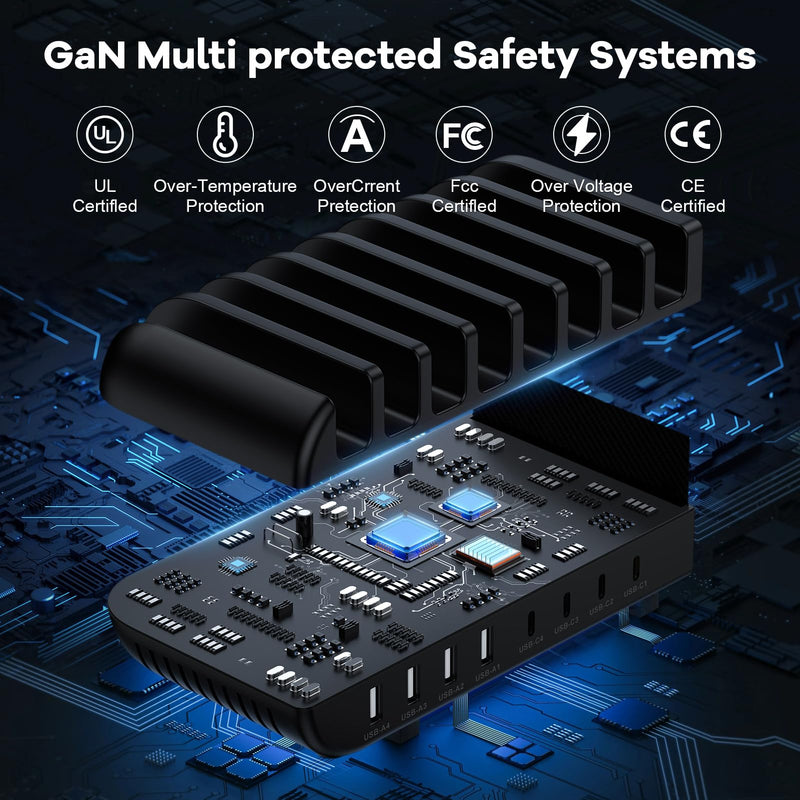 Samusng Charging Station, 65W 8 Ports Multi Charger Station USB Charging Dock for Multiple Devices for Samsung Galaxy S24 Ultra S23 FE S22 A15 5G A14, iPhone 15 Pro Max 14 13 12, Google Pixel 8a 7 Pro