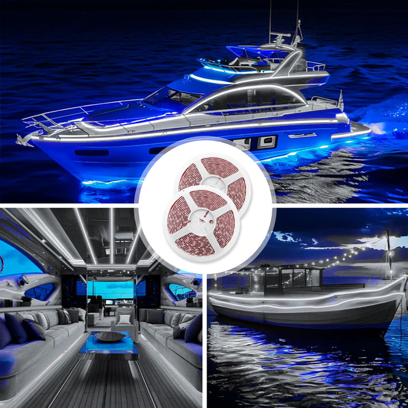LED Boat Strip Lights - 32.8ft (2 Rolls) Waterproof Pontoon, Kayak, Cabin, Deck & Navigation Lights (White) 32.8FT White