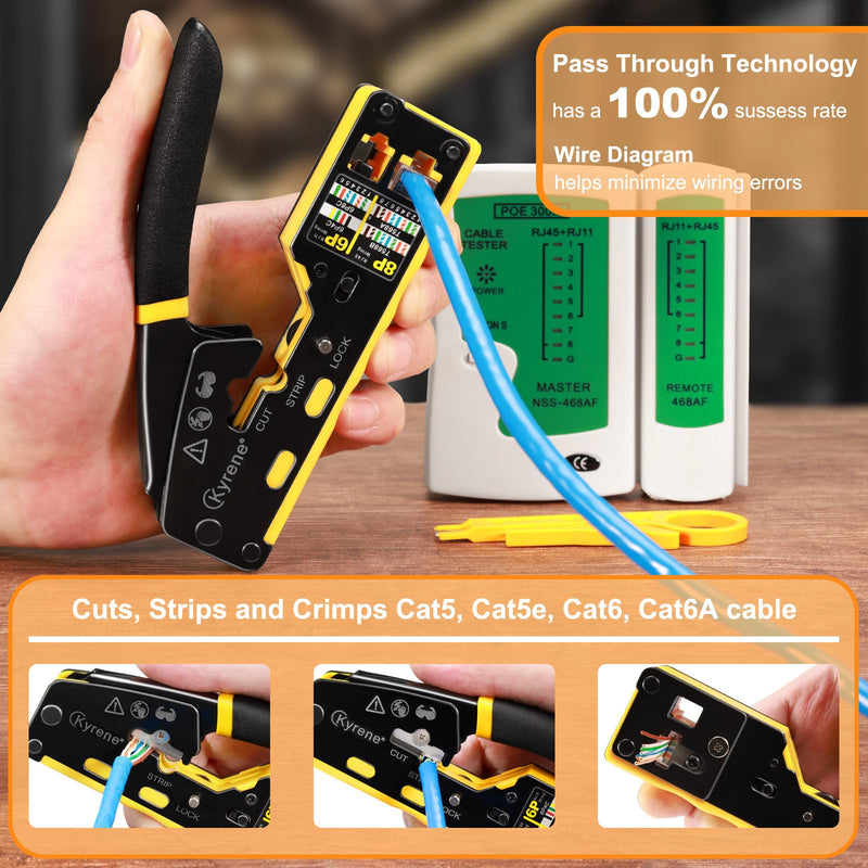 RJ45 Crimp Tool, Ethernet Crimping Tool Kit, Cat5 Cat5e Cat6 Crimping Tool Kit with RJ45 Pass Through Connectors 6088 Kit
